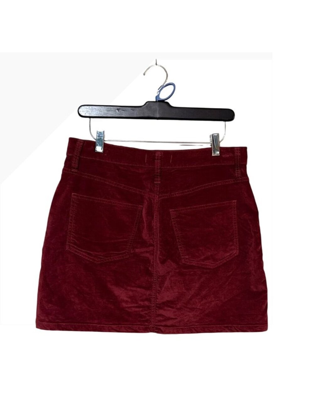 Madewell Womens Burgundy Stretch Velveteen Mini Skirt Straight Fit Size 28 - Picture 2 of 8